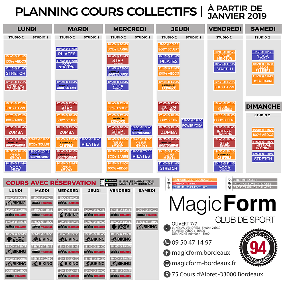 Magic Form Salle de Sport à Bordeaux Planning Programme Cours