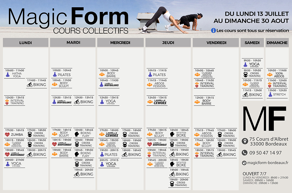 Magic Form Salle de Sport à Bordeaux Planning Programme Cours