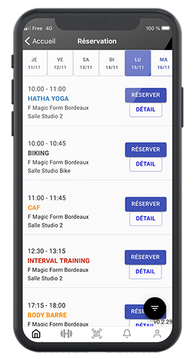 Application Réservation Cours Collectifs Salle de sport Bordeaux